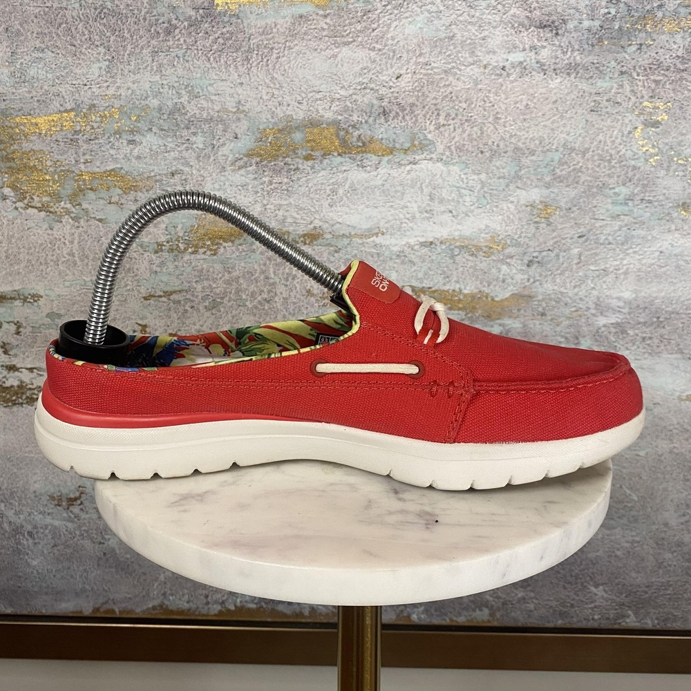Skechers On-the-Go Shoes Womens Size 9.5 Red Canvas Boat Slip On SN 136496 - Picture 5 of 11